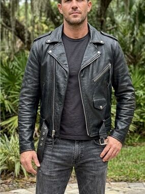 Vintage VANGUARD Leather of America Heavyweight Biker Jacket Men’s Size 50 Black